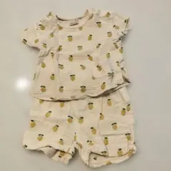 レモン柄 半袖セットアップ　ガーゼ素材　プチマイン　petit main 70