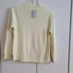 【未使用】ef-dé　クリーム・イエロー　モックネック 長袖ニット13号（LL）