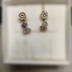ゴールドメッキの天然石とクリスタルの2WAYピアス