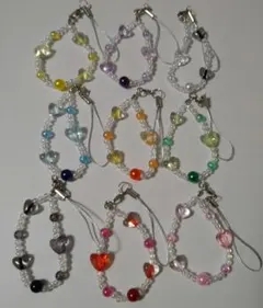 F　カラフルハートビーズストラップ9個セット