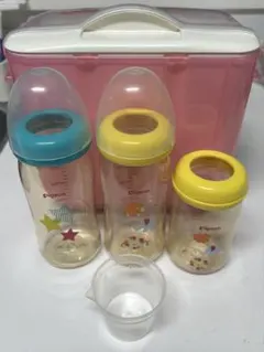 Pigeon 電子レンジスチーム&薬液消毒そのまま保管ケース　哺乳瓶3本セット