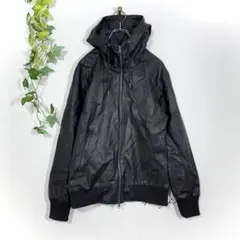 ALISTAIR フェイクレザー フーデッドジャケット(M)パーカー ブラック