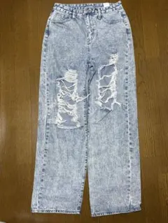 ダメージデニム ワイドパンツ ケミカルウォッシュ y2k 韓国