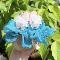 【軽い♡】レース お花 ラタン風ピアス（イヤリング）｜ホワイト シフォン リボン