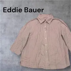Eddie Bauer シャツ　5分袖　ストライプ　ピンク　Lサイズ コットン