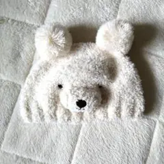 クマの顔デザイン ベビー帽子 ホワイト