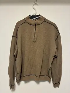 リバーシブルハーフジップ トレーナー ブラウン グレー