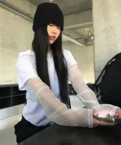 anyonemore ドット柄シースルー細ストライプパーカー