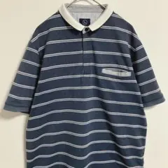 カ*ト様 TOROY Blue 半袖ポロシャツ ボーダー ハーフジップ M ネイのサムネイル