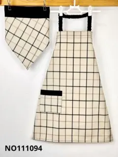 撥水加工、ノーアイロンのベージュのハンドメイド子供エプロンと三角巾のセット