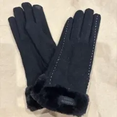 ブラック　カシミヤ手袋 ファー付き　レディース