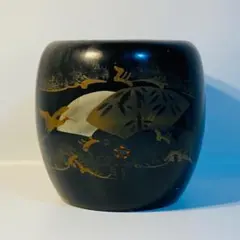時代物 小型手あぶり火鉢 一刀彫 蒔絵 古道具 アンティーク 骨董 天然