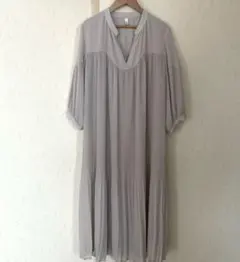 七分袖 ワンピース ふんわり ゆったり ロングワンピース プリーツ シフォンのサムネイル