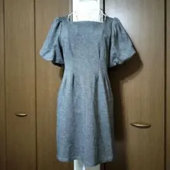 ナイスクラップ nice claup ヘリンボーン柄 パフスリーブ ワンピース