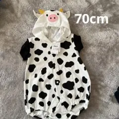 ベビー服　牛柄フード付きロンパース 70cm
