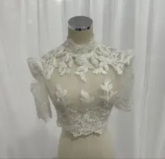 ウェディングボレロ　ブライダルボレロ　ハイネック　くるみボタン　パフスリーブ
