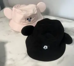 ディズニー　ミッキー　耳付き　帽子　被り物　キャップ　バケハ　美品