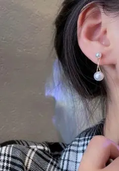 ゴールドパールクロッシングピアス 韓国 アレルギー対応 シルバー925