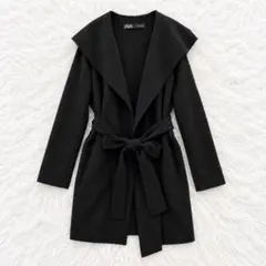 ✨美品✨ ザラ ガウンコート ブラック ショールカラー ウエストベルト M
