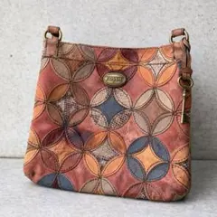 希少デザイン FOSSIL パッチワーク 2way ショルダーバッグ 鍵チャーム 