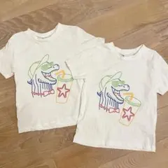 恐竜イラスト 半袖Tシャツ 120cm 双子 2枚セット