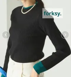 forksy. リブタートルネックプルオーバー ブラック/グリーン