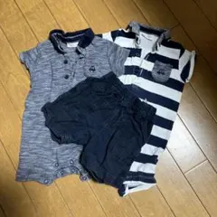 ネクストベビーのロンパース ネイビー色と ストライプ柄と半ズボンの3点セット
