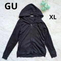 GU フード付きジップアップパーカー 黒 レディース【XL】