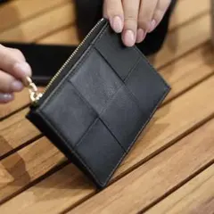 フラグメントケース 羊革 財布 ブラック 黒 薄型 スリム イントレチャート