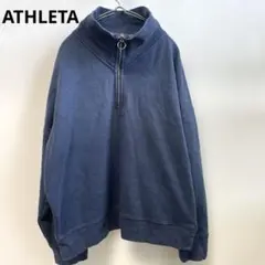 アスレタ【M】ハーフジップ トレーナー ネイビー　ゆるダボスウェット　ハイネックのサムネイル