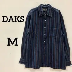 DAKS 長袖シャツ Mサイズ 紺色と茶色のストライプ