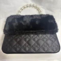 Areeam ミッキー/ファー付きキルティングバッグ　ブラック