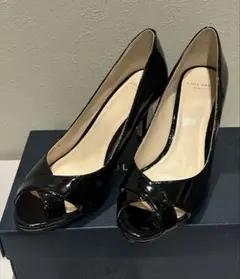 【新品】コールハーンCOLE HAAN黒7Bオープントゥエナメルパンプス