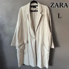 ZARA ザラ ロングジャケット ベージュ L オーバーサイズ　リネン混