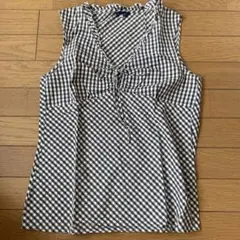 ギンガムチェック　胸元リボン　襟フリル