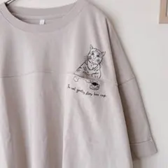 新品 ルピリアン 半袖Tシャツ ポケット猫 cat ゆったり/グレージュのサムネイル