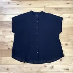 無印良品　強撚ボイル　フレンチスリーブブラウス　ブラック　コットン　洗いざらし