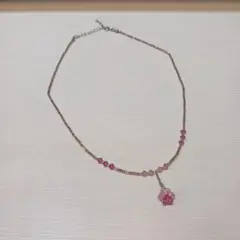 ハンドメイドピンククリスタルビーズネックレス