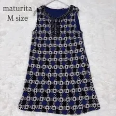 maturita/マチュリタ チュニック M ブルー 総柄 シルク混 上品