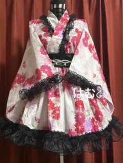 浴衣ドレス 姫ギャル 地雷 量産 平成 花柄 レース かわいい 黒 ピンク3