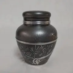 煎茶道具【榮製】刻印 錫製茶入 梅花霊芝図 茶筒 茶壺 栄製 254g 乾茂號造 錫製 茶壺 茶筒 茶入 茶器 煎茶道具 茶道具 煎茶道具 古