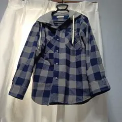 【LOGOS DAYS】フード付き チェック柄 シャツ ネイビー Mサイズ