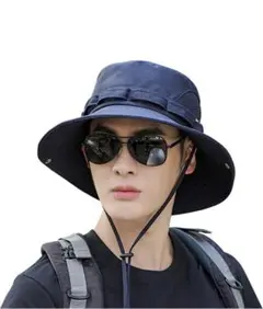 サファリハット 帽子 日焼け止め つば広 折りたたみハット 無地 あご紐付き