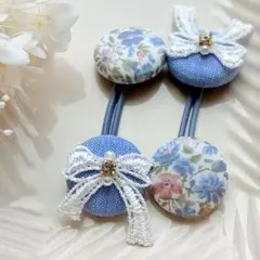481✾︎ ハンドメイド ヘアゴム2個セット 22㎜くるみボタン リバティ