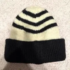 ストライプニット帽 白と黒　ZARA