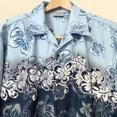 美品　アロハシャツ XL 相当 水色　青 オーバーサイズ　開襟ハイビスカスのサムネイル