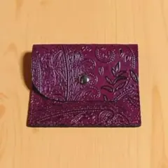 ☆サービス価格☆　一点物　コインケース　革　ボルドー　ペイズリー型押し