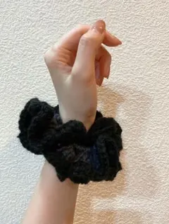 ニットシュシュ(ブラック×グレー)