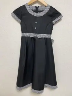 美品　キャサリンコテージ　黒　ギンガムチェック　半袖　フォーマルワンピース