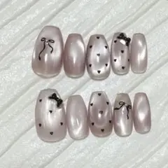 001 ショートバレリーナ　ネイルチップ【サイズオーダー】　マグネット　リボン